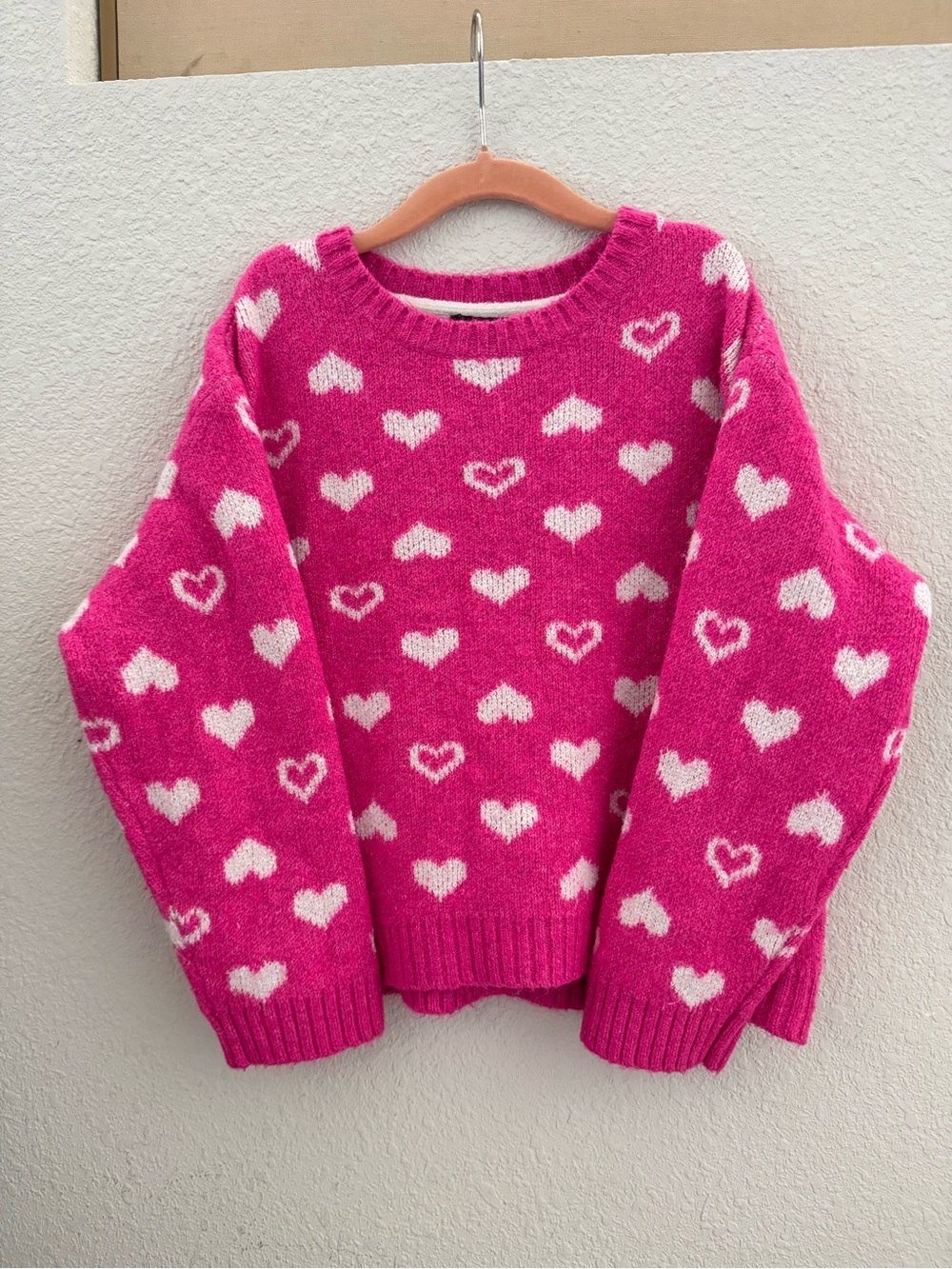 Vince Camuto Hot Pink Heart-Pattern Crewneck Sweater